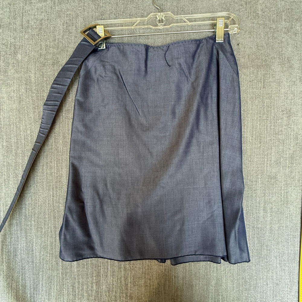 Tahari Petite Women's 2P Blue A-Line Skirt Wool Mohair Rayon Belted